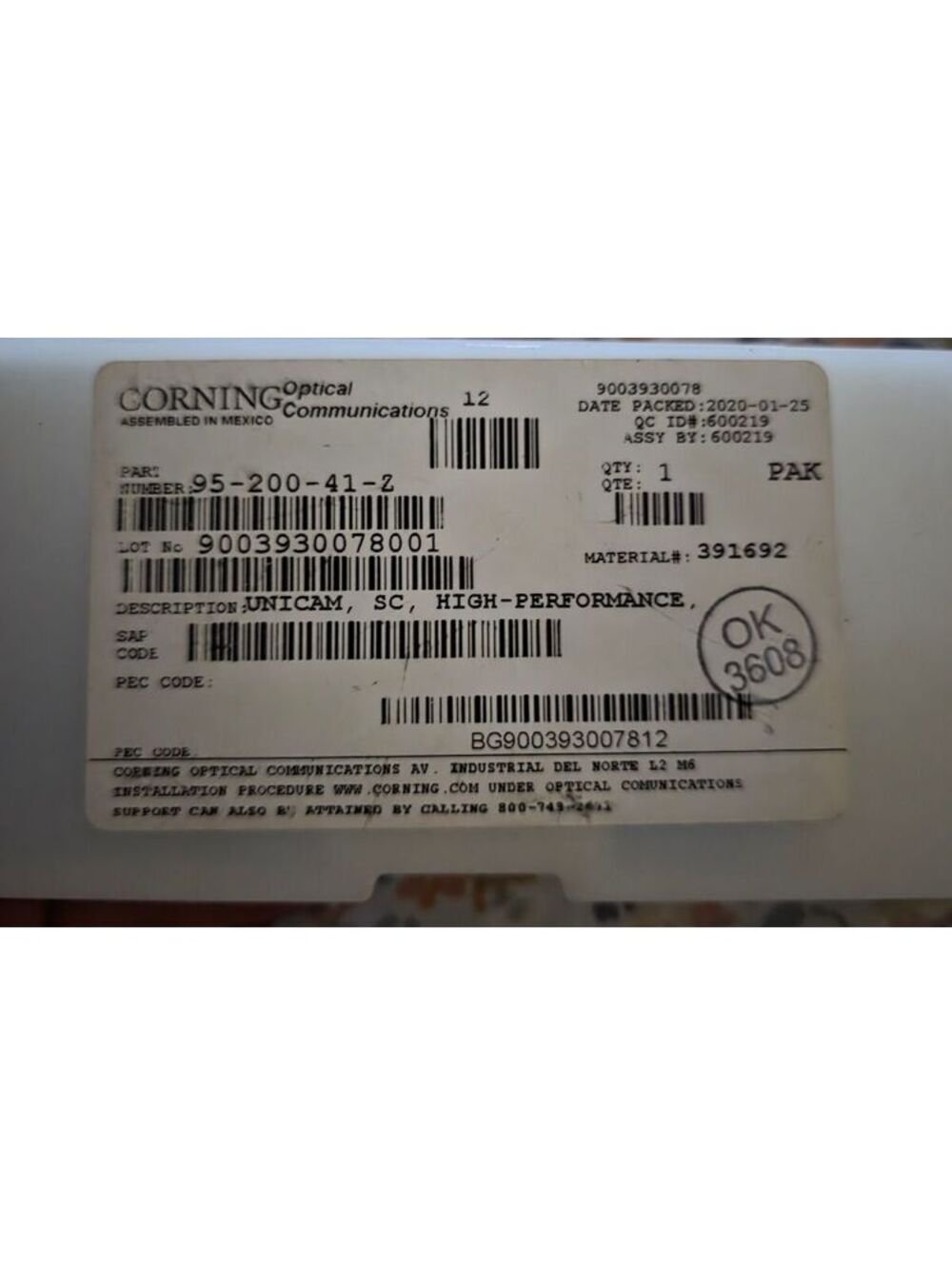 Corning Unicam SC High-Performance Fiber Optic Connectors Kit